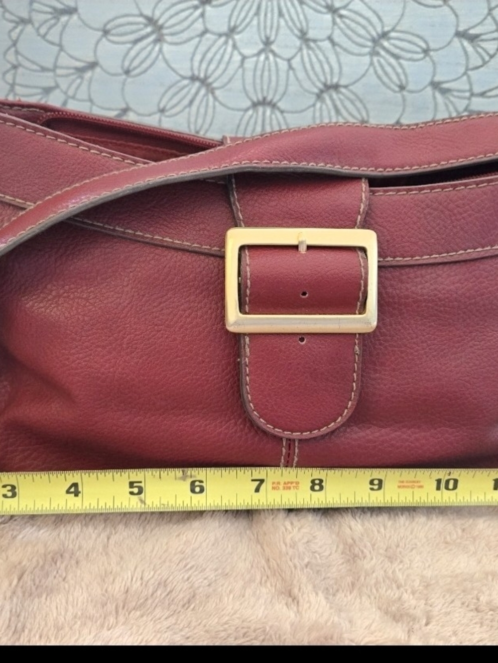 Women’s VILLAGER Leather Shoulder Bag in Deep Red with Gold Buckle